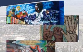Cover of final Specific Plan, showing murals on top of an aerial of East Palo Alto in tracked changes